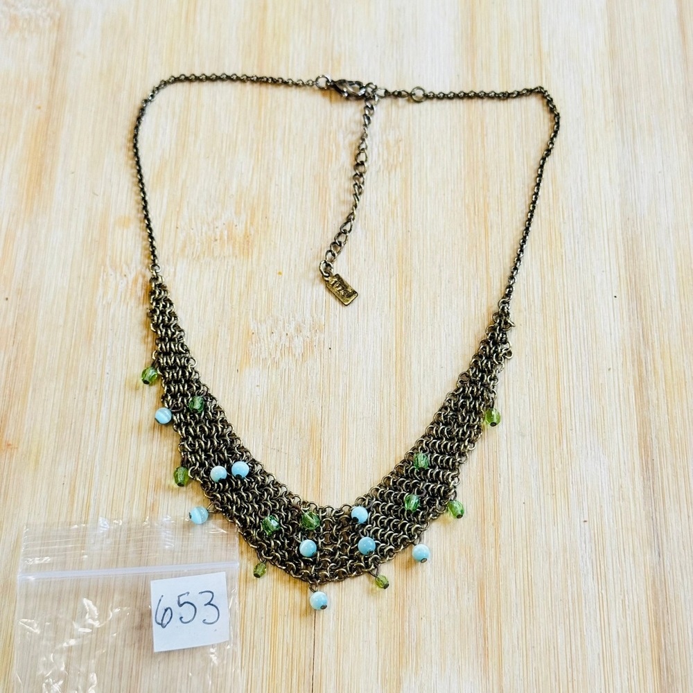 Victorian Style Necklace VTG 1928 Co Mesh Glass Beads Gold Regency Art Deco 19" - Picture 6 of 6